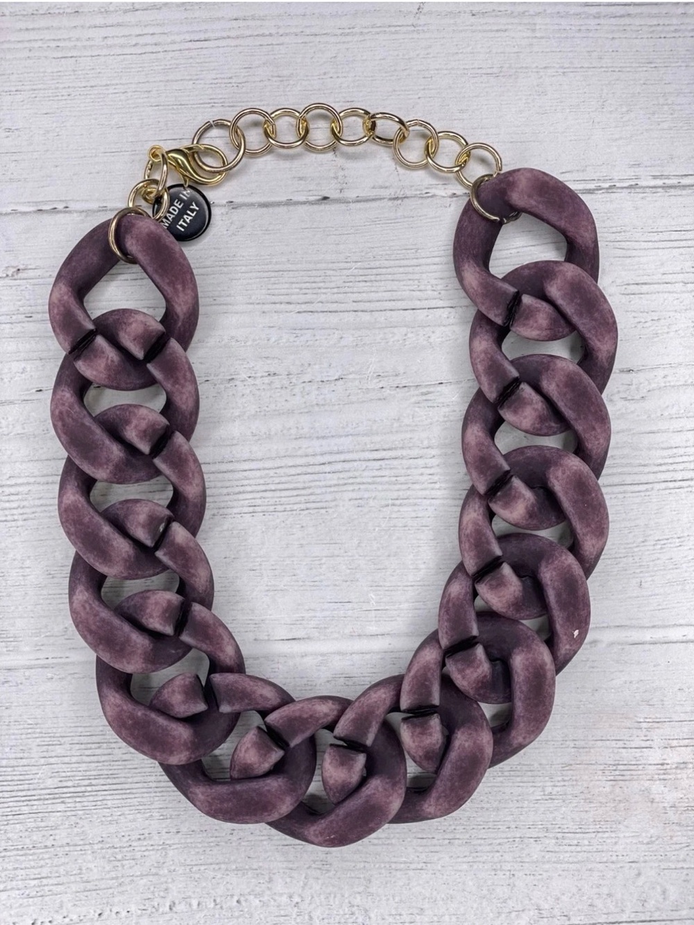 Alisha D Italy Brown Statement Chain Necklace Round Link Acrylic Fashion Jewelry